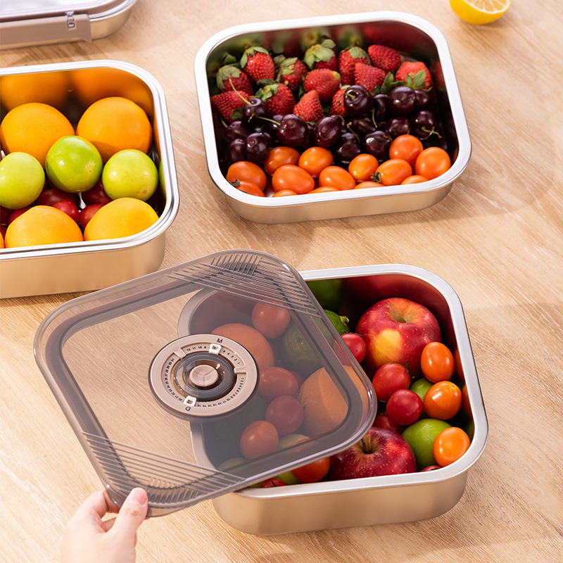 3PCS/Set Middle-Sized Square Stainless Steel Food Storage Containers Preservation Box (1100/2000/3200ML)