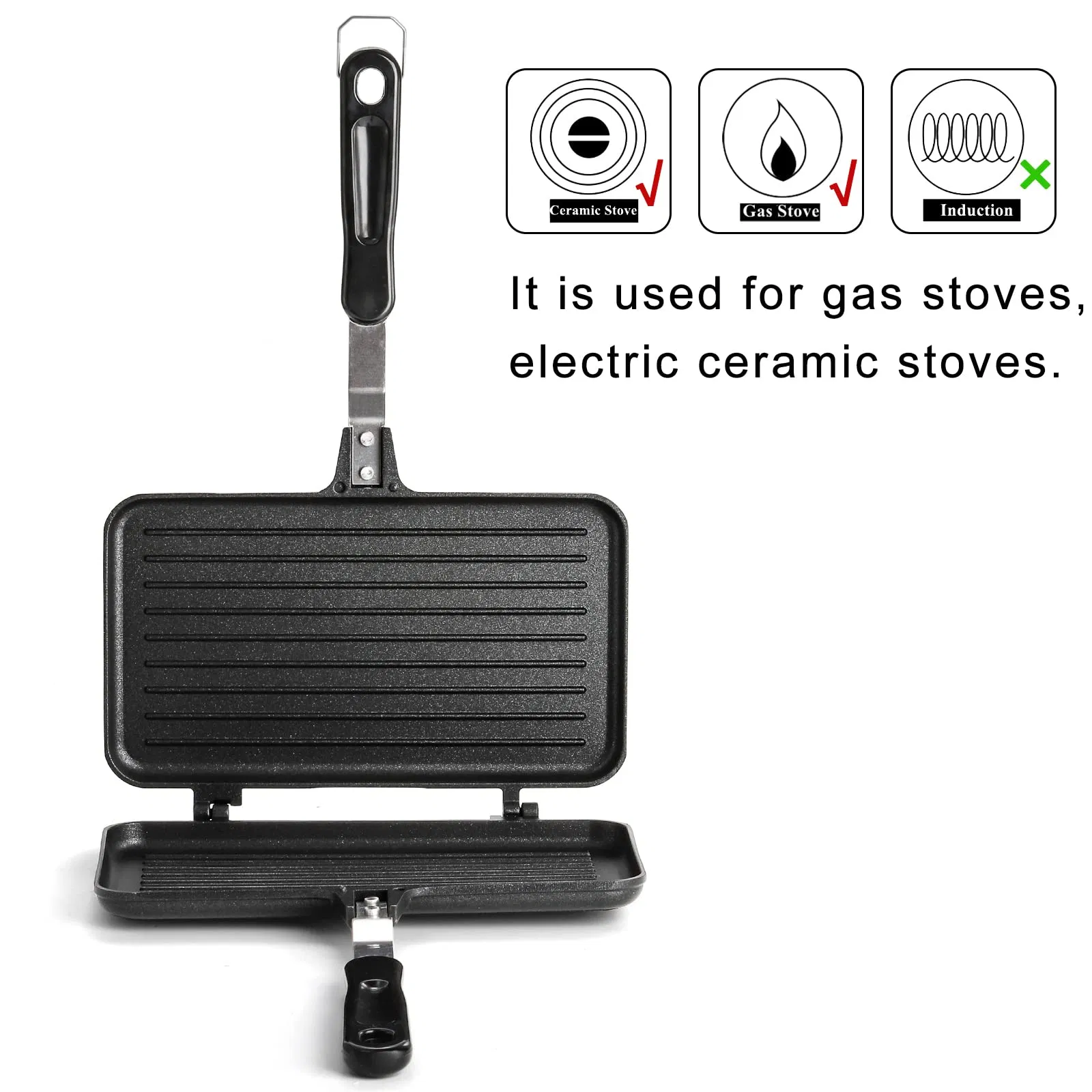 Home Stovetop Toasted Aluminum Flip Handle Pan Non-Stick Gril Panini Sandwich Maker