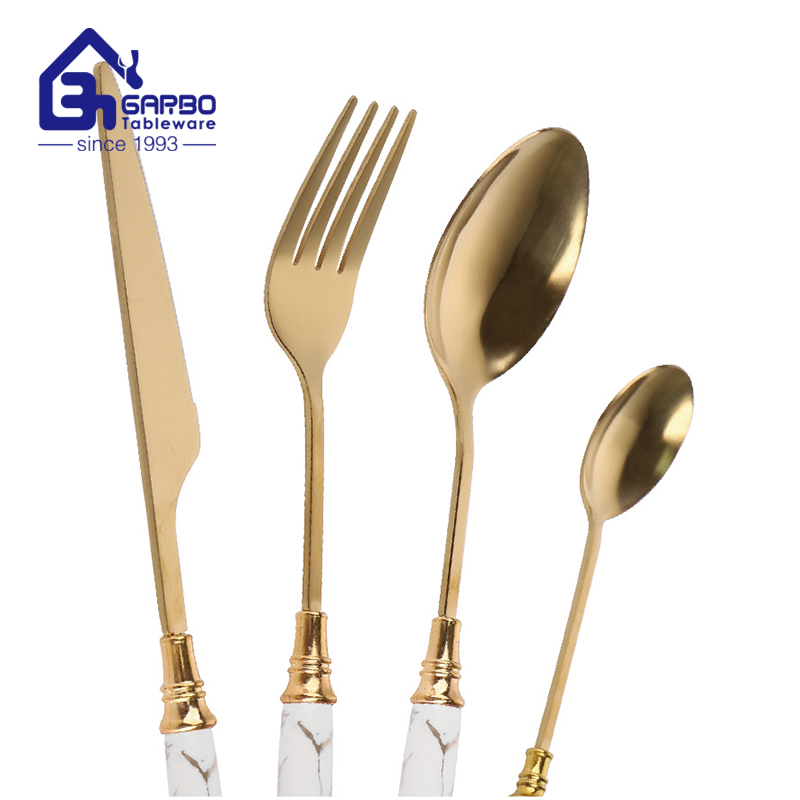 Wholesale 410 Stainless Steel 24PCS Cutlery Set with Colorful Marble Sleeve Handle Window Box Pack