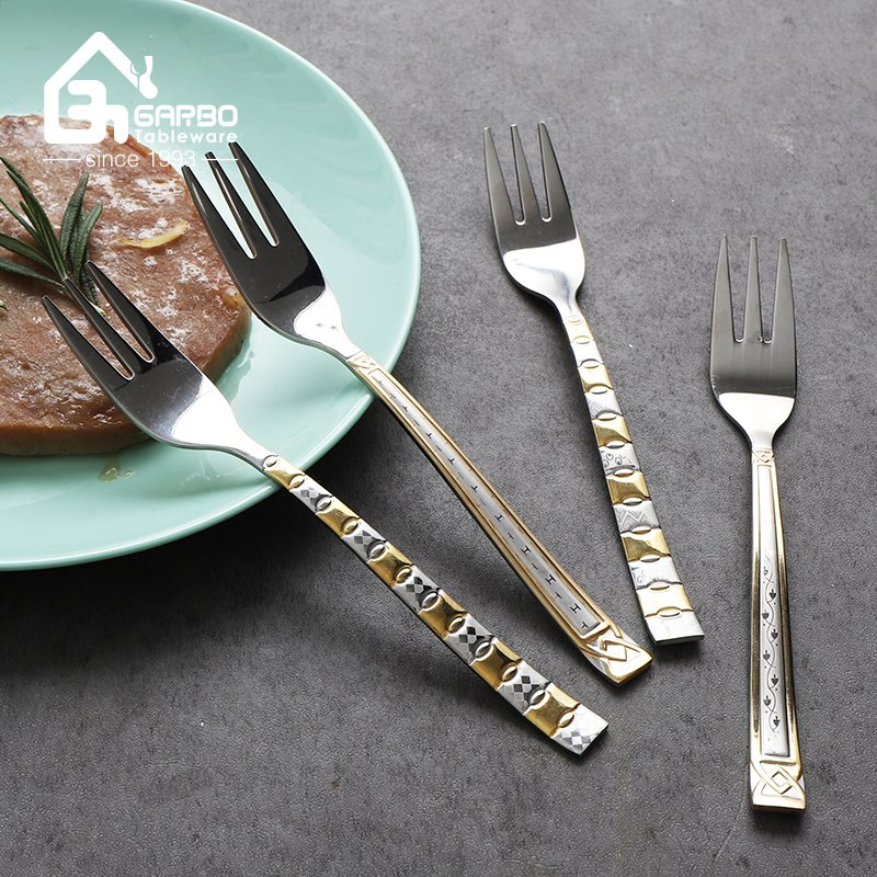 Garbo New Design Dinner Steak Fork with Laser Logo Gold Handle
