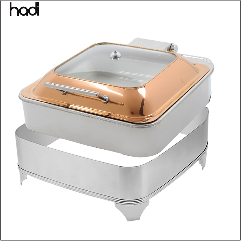 Hotel Restaurant Supplies Hydraulic 6L Stainless Steel Buffet Stove Chafing Dish with Glass Cover