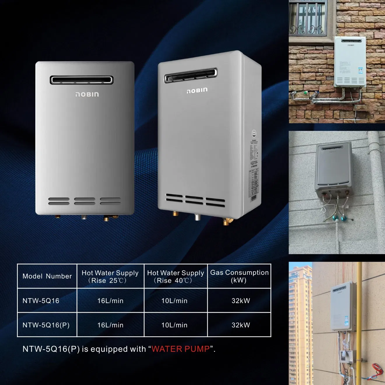 Reliable Gas Water Heater 30kw 16L Hot Water Production