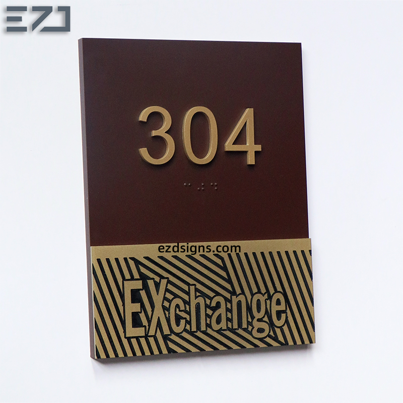Custom Door Room Number Braille Ada Signage for Hotel Apartment Toilet