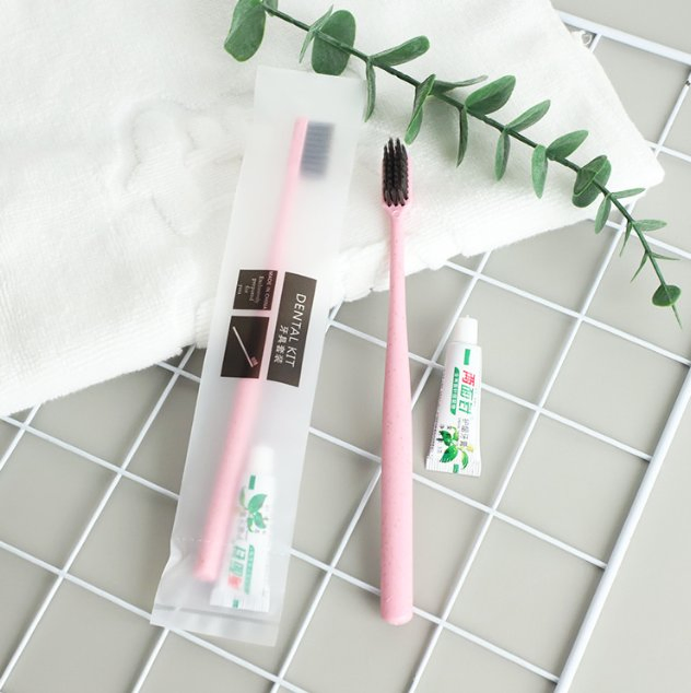 Custom Logo Eco Friendly Hotel Traveling Wheat Straw Disposable Toothbrush