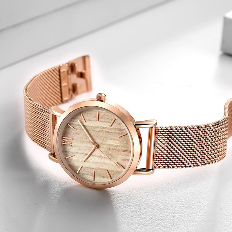 Popular Niche Minimalist Wood Feeling Woven Strap Fashion Design Wristwatch