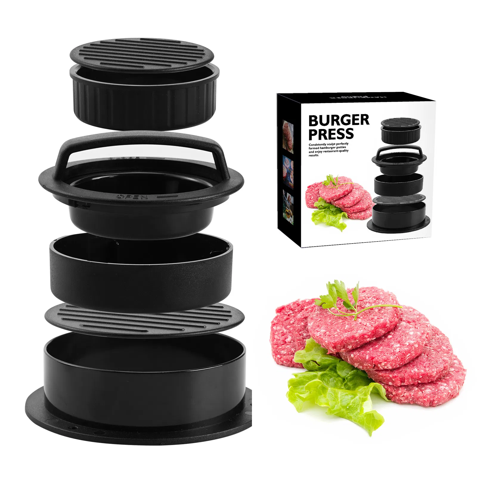 3-in-1 Stuffed Burger Press, Black Wbb15863