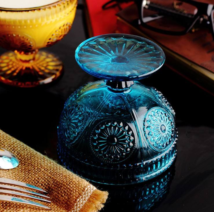 Handmade Colored Glass Goblet Drinking Glass Set for Hotel with FDA