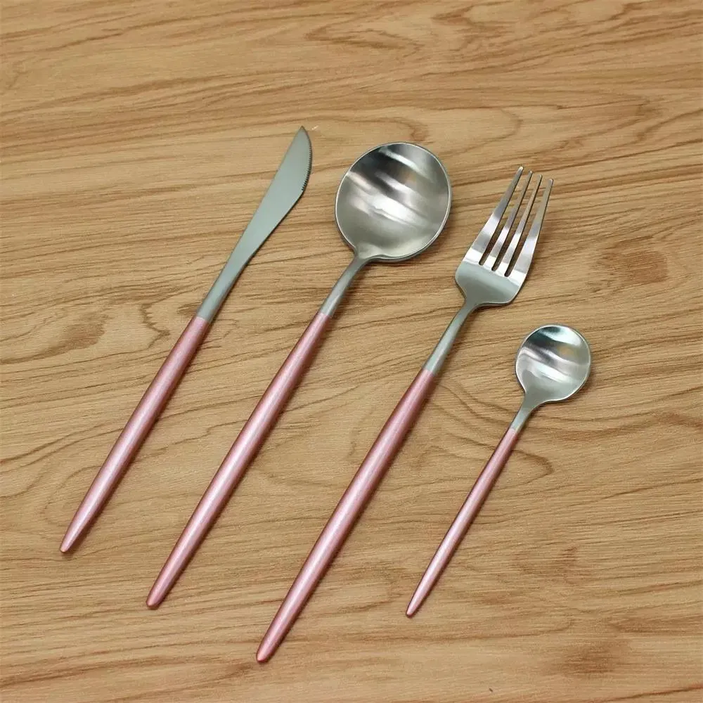 Wedding Gorgeous Pink Stainless Steel Cutlery, 18/10 Matte Pink/Gold/Black Stainless Steel Flatware Set for Gift or Hotel