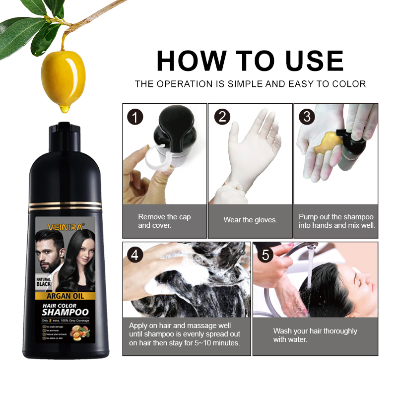 Veinira Popular Shampoo Hair Color for Salon & Home Use Botanical Formula Cover Grey Hair Tintes Para EL Cabello