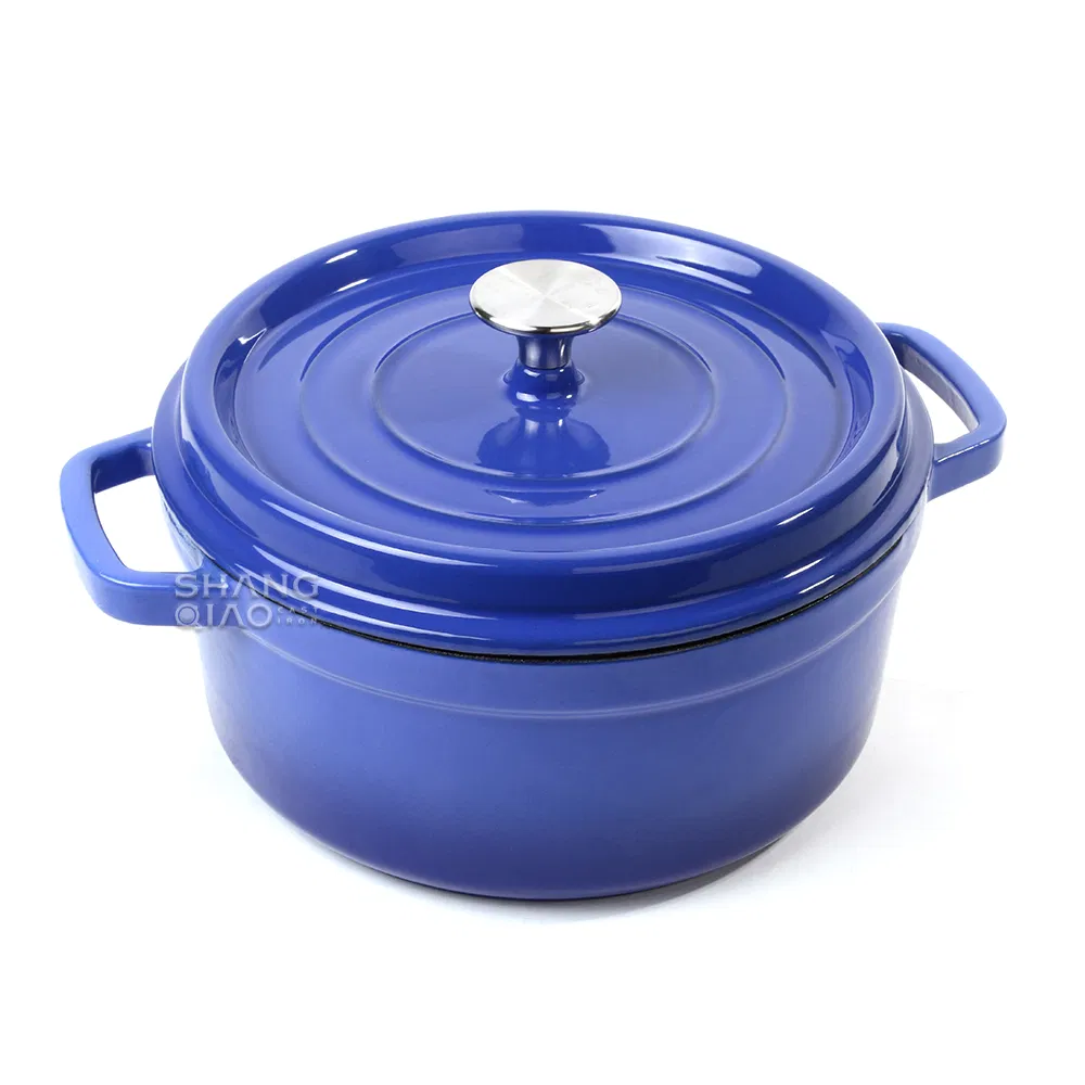 Эмалированная чугунная кастрюля-голландка с двумя ручками