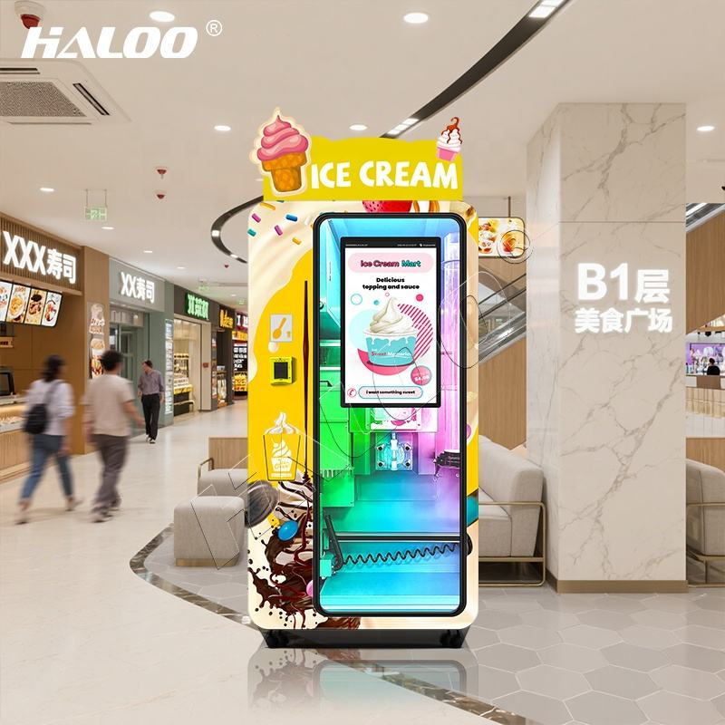 Haloo Vending Machine 24 Hours Soft Serve Ice Cream Vending Machine Coin Qr Code Token Payment System Ice Cream Vending Machine