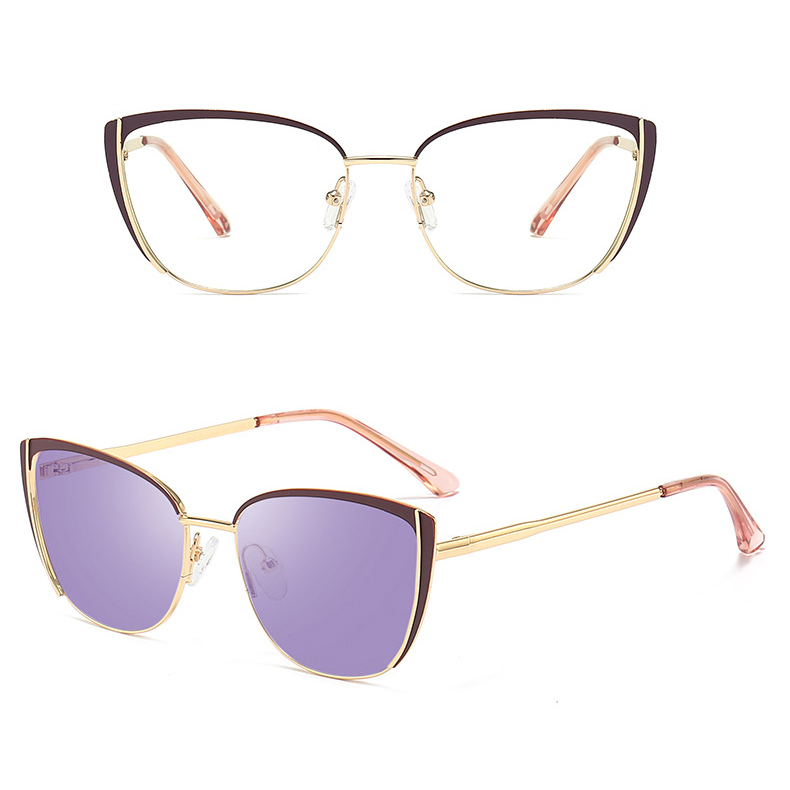 2023 New Arrivals Popular Colorful Design Intelligent Photochromic Metal Cat Eye Frame Optical Blue Light Blocking Glasses