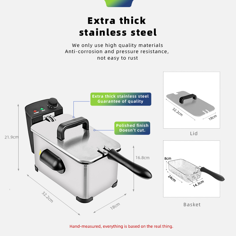 Electric Commercial Portable 2000W 3L Stainless Steel Frier Oil Deep Fat Fryers