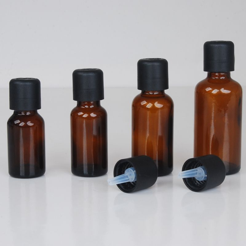 Amber Glass Round Bottle with Short Dropper Pilfer Proof Cap for Essential Oil Lids