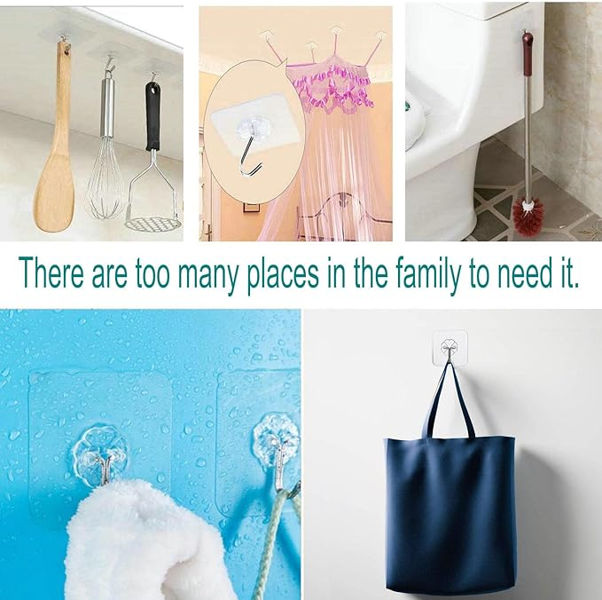 Heavy-Duty Transparent Adhesive Hooks for Indoor and Outdoor Use