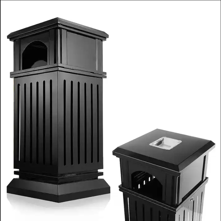 Outdoor Metal Garbage Receptacle Trash Can Outside Garden Street Recycle Waste Bin Public Commercial Slatted Steel Dustbin