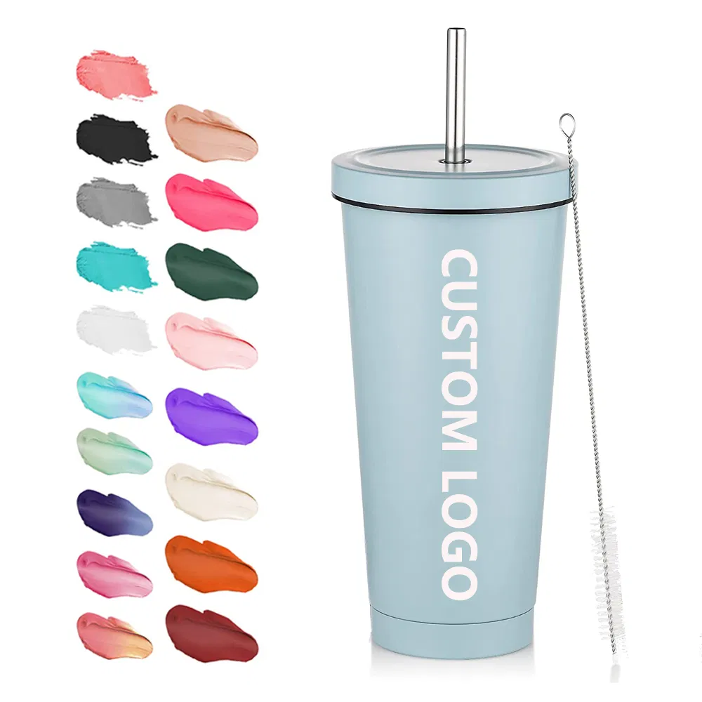 500ml 750ml Double Wall Insulated Stainless Steel Glass Water Tumbler Cup with Lids and Straw