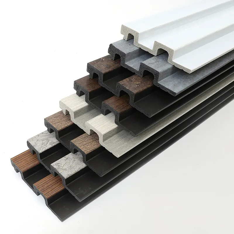 Interior Decoration WPC Bamboo Fiber Fluted Slat PVC Coating 3D Panel
