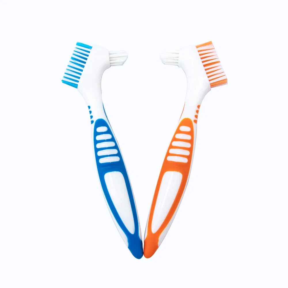 Wholesale Double-Head Denture Cleaning Brush Plastic False Teeth Brush for Home Use
