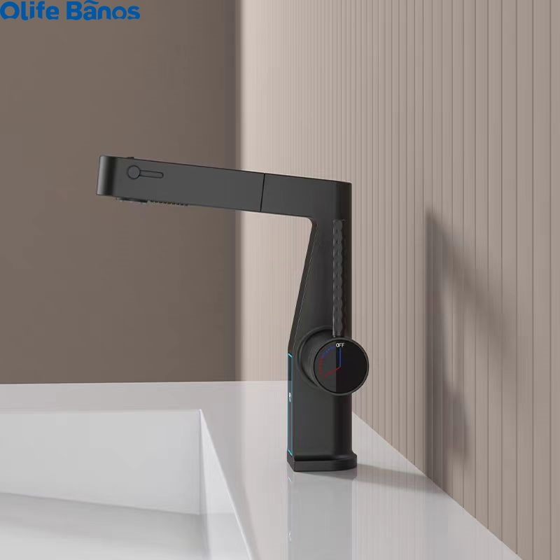 2024 New Bathroom Pull-out Hot and Cold Water Tap Digital Display Faucet