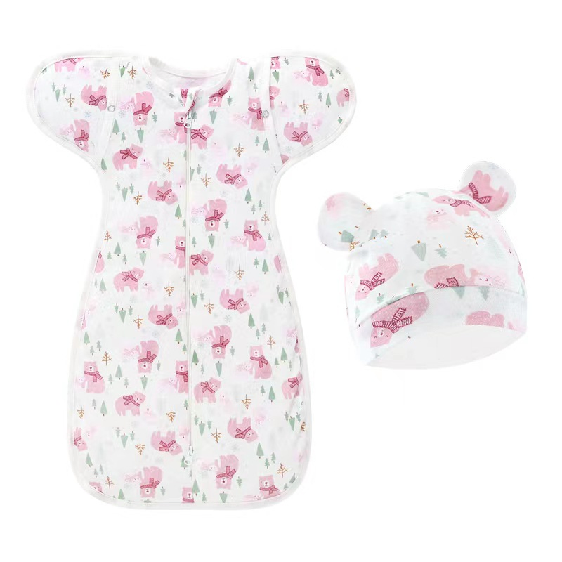 2.5tog Soft Cotton Baby Blanket Sleeping Bag Swaddle with Matching Hat Set