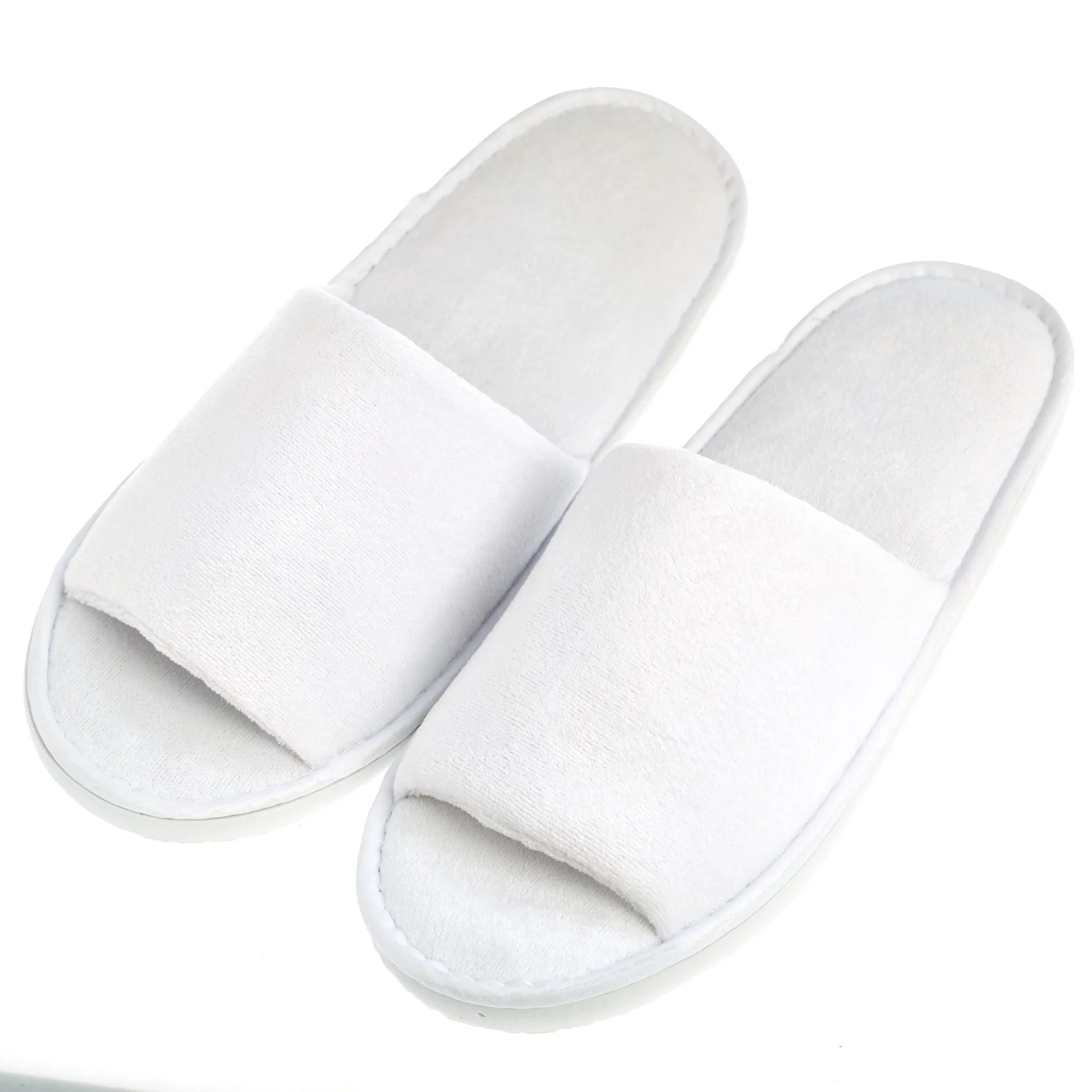 Custom Logo White Velvet Open Toe Disposable Hospital Wedding Travel Hotel Bathroom SPA Slippers for Guests