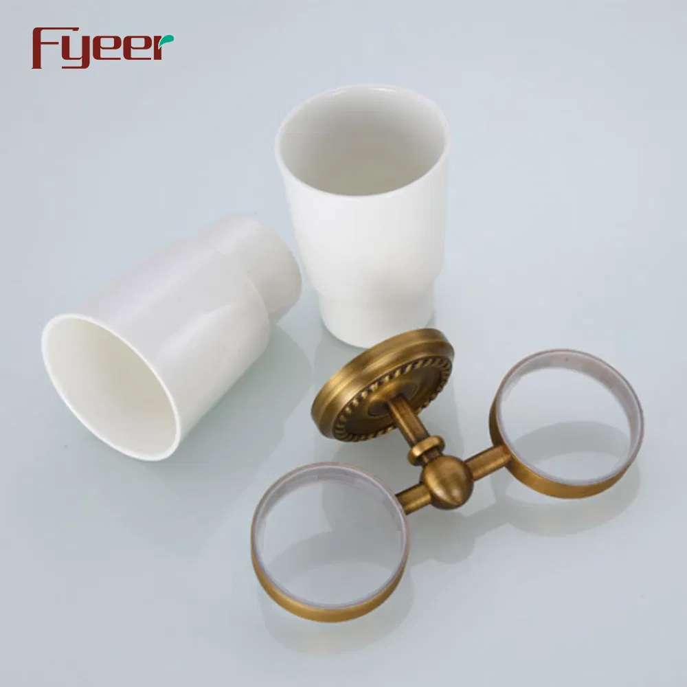 Fyeer Antique Brass Double Tooth Brush Holder