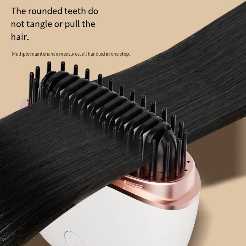 Glide-N-Go Pocket Hair Straightener Brush - Cordless 2-in-1 Straight & Curl Styler with Built-in Mirror, Rechargeable, 30 S Fast Heat, Anti-Scald Bristles