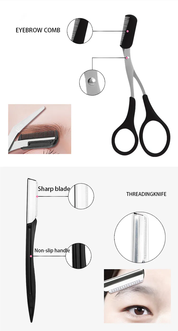 OEM Beauty Makeup Tools 3PCS Black Series Tweezers Scissors with Eyebrow Trimmer Set