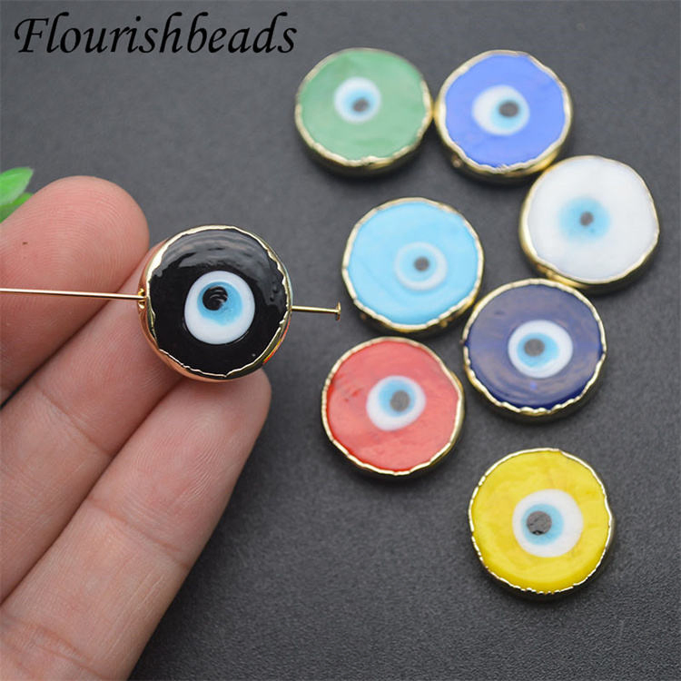 Gold-Plated Bright Color Round Royal Blue Evil Eye Glass Coloured Glaze Beads