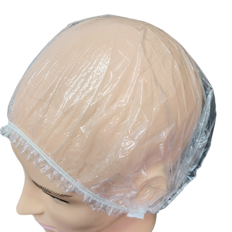 Transparent PE Plastic Shower Cap/Disposable Double Elastic Band Shower Cap