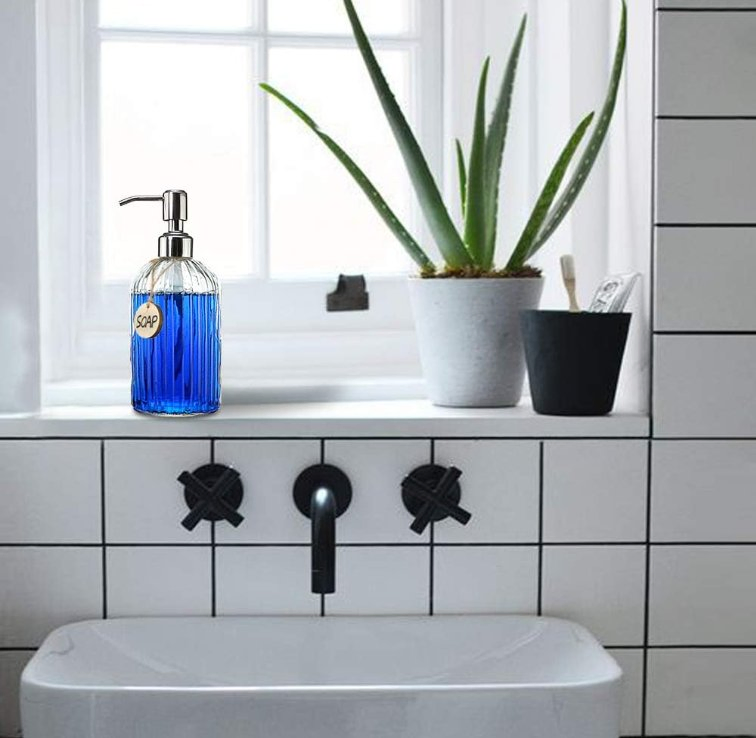 18oz Clear Glass Soap Dispenser Refillable Liquid Hand Soap Dispenser for Bathroom