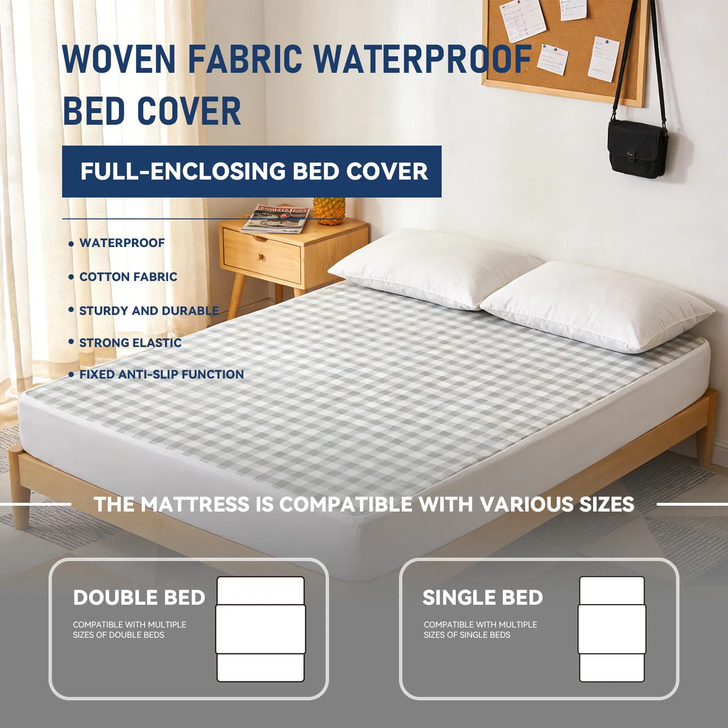 Waterproof 140GSM Woven Organic Mattress Protector Full-Soft Organic Cotton Top