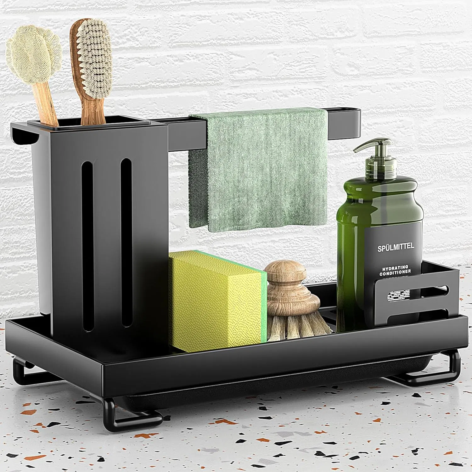 Stainless Steel Sponge Holder Dish Cloth Holder Sink Organiser with Drain Pan