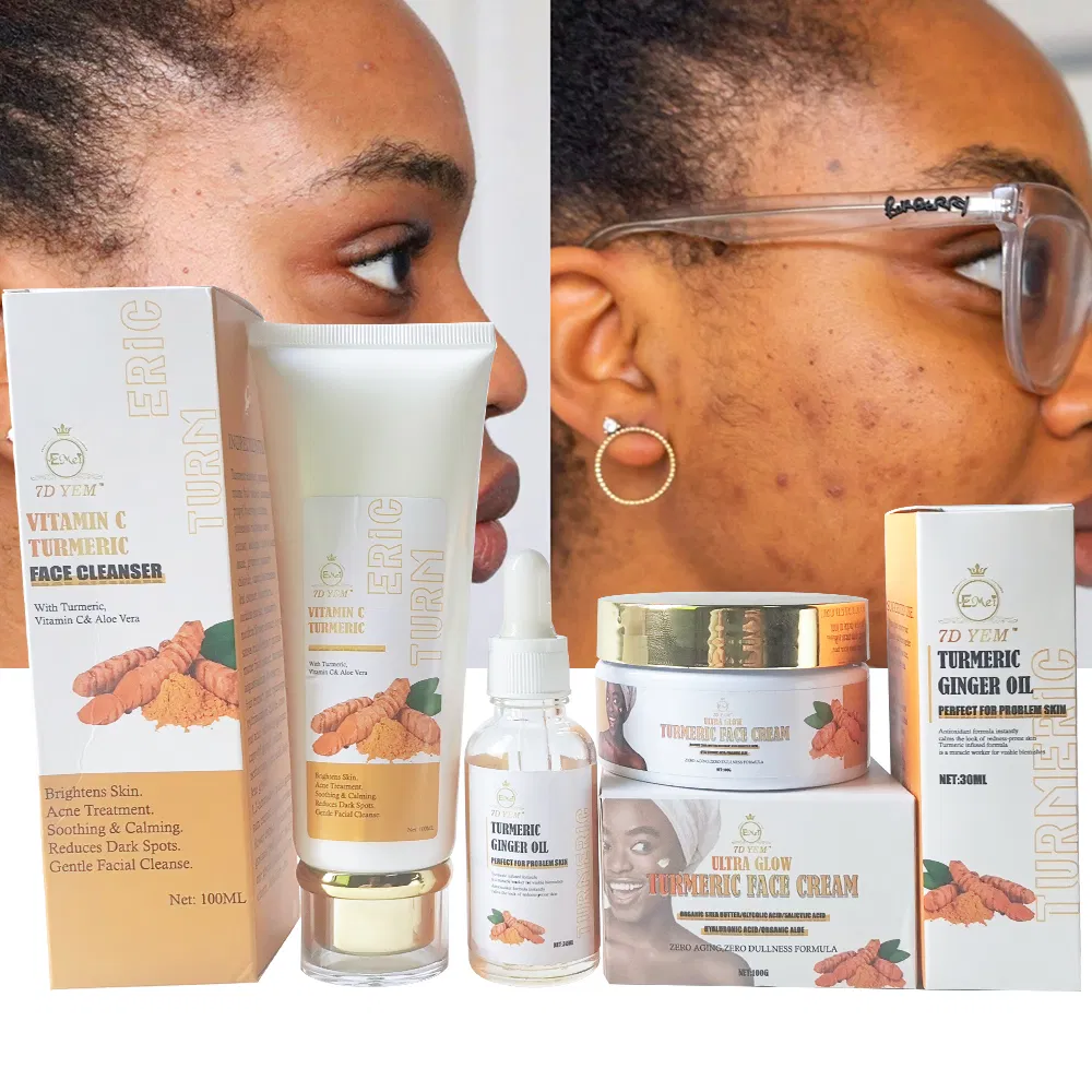 Hot Selling Products Turmeric Skin Care Set Private Label Quickly Clean Face Repair Acne Brighten Skin Tone Turmeric Set