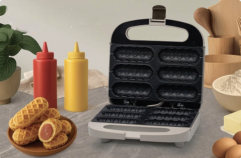 Corn Dog Waffle Maker, Hot Dog Waffle Machine with Non-Stick Coating Plate, Hot Dog Maker Toaster Make 6 Corn Dogs, Make Corn Dog in Minutes, Easy to Clean