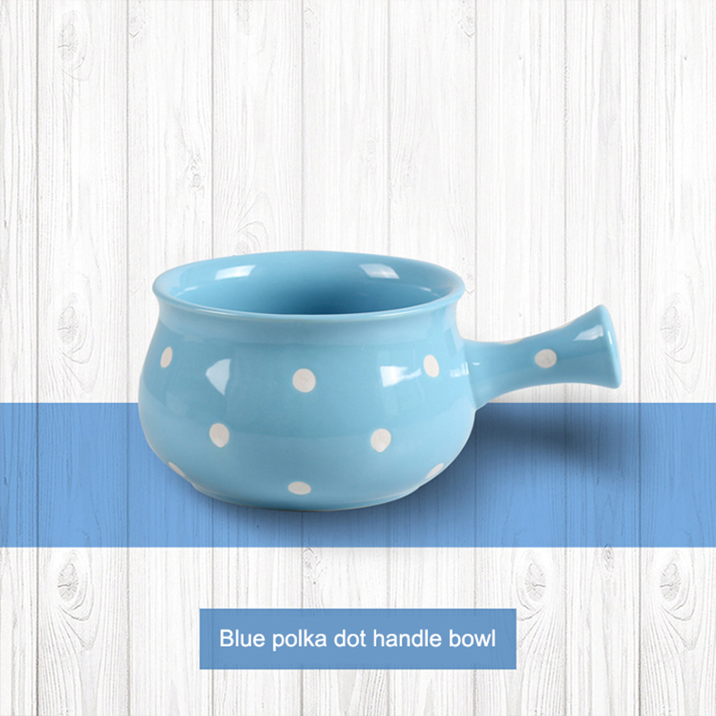 Nordic Polka Dots Salad Soup Cereal Bowl Single Handle Ceramic Bowl Ceramic Handle Bowl