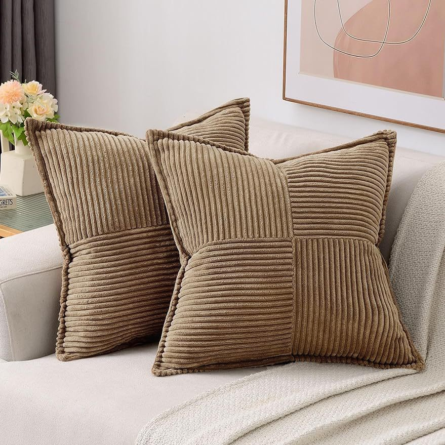 Nordic Simplicity Decorative Solid Color Pillow Case Decorative High Quality Corduroy Cushion Covers with Splicing Design
