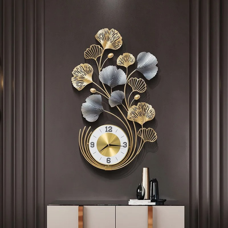 Wall Decoration Metal Crafts Leaf Shape Clock Living Room Porch Decoration Art