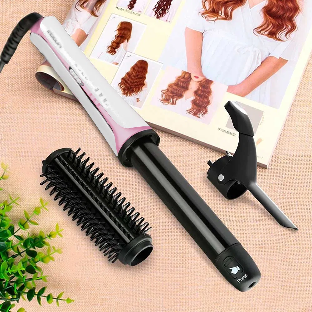 New Fashion PTC Heating Element Hair Curler Brush with Removeable Curling Portable Hair Iron Brush
