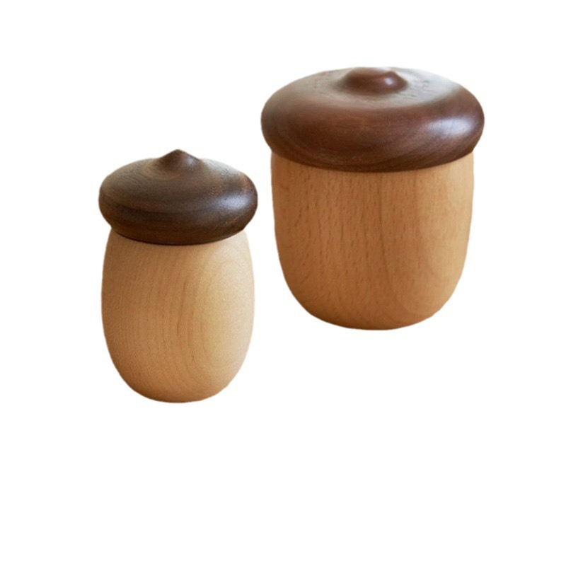 Wooden Acorn Toothpick Holder Nordic Style/Black Walnut Japanese Cotton Swab Storage Jar