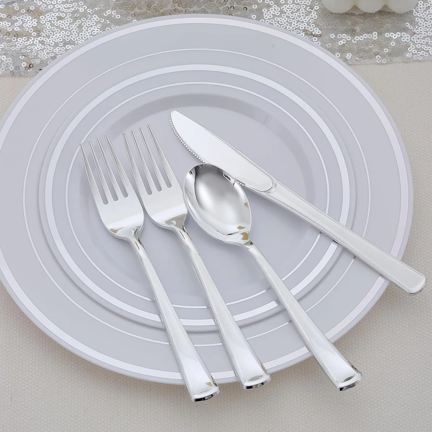 Premium Silver Plastic Cutlery Set for Elegant Events