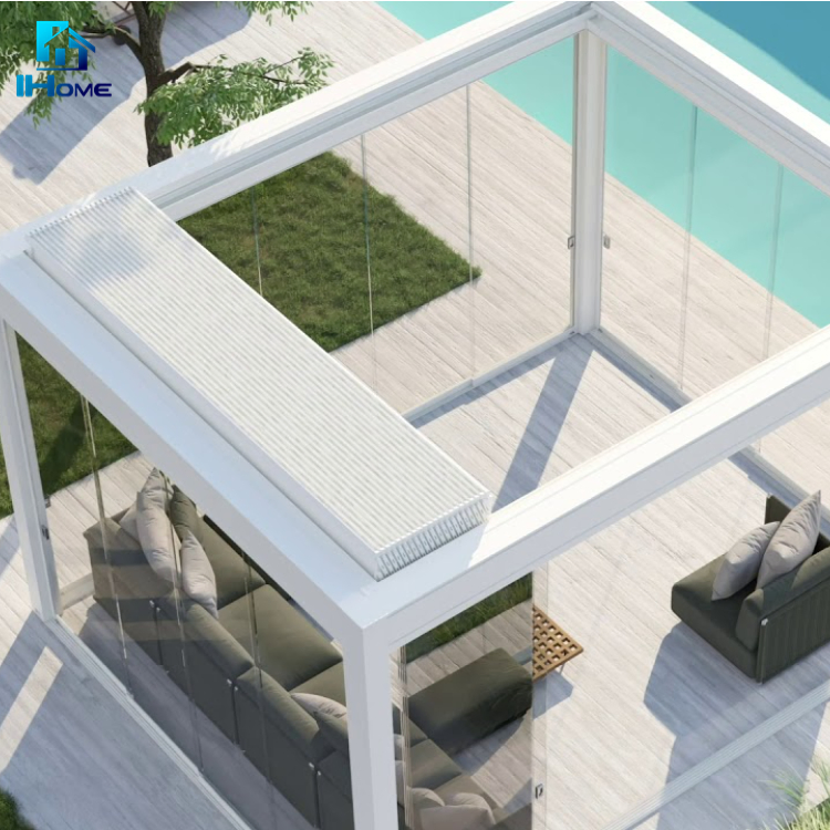 Outdoor Sunshade Retractable Gazebo Roof Electric Pergolas Motorized Louver Waterproof Louvered Pergola