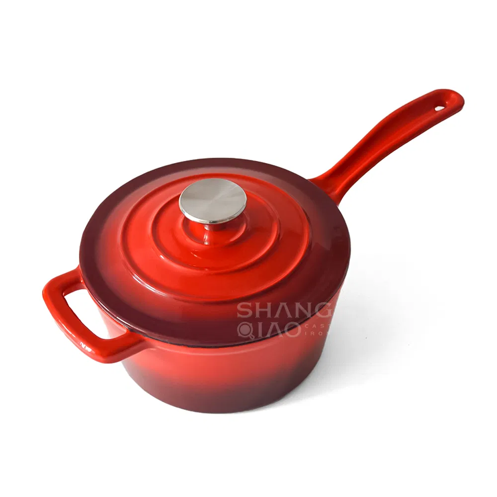 High Quality Customized Logo Cast Iron Casserole Long Handle Enameled Cast Iron Sauce Pan Pot