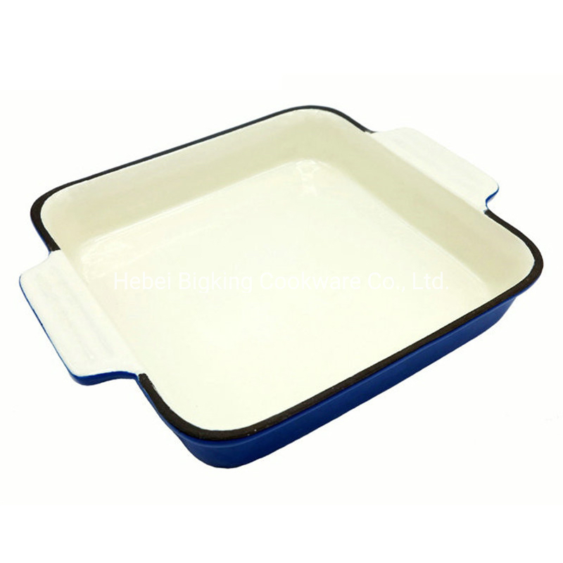 Hot Selling Cast Iron Square Enamel Casserole Dish & Baking Frying Pan with Two Handles