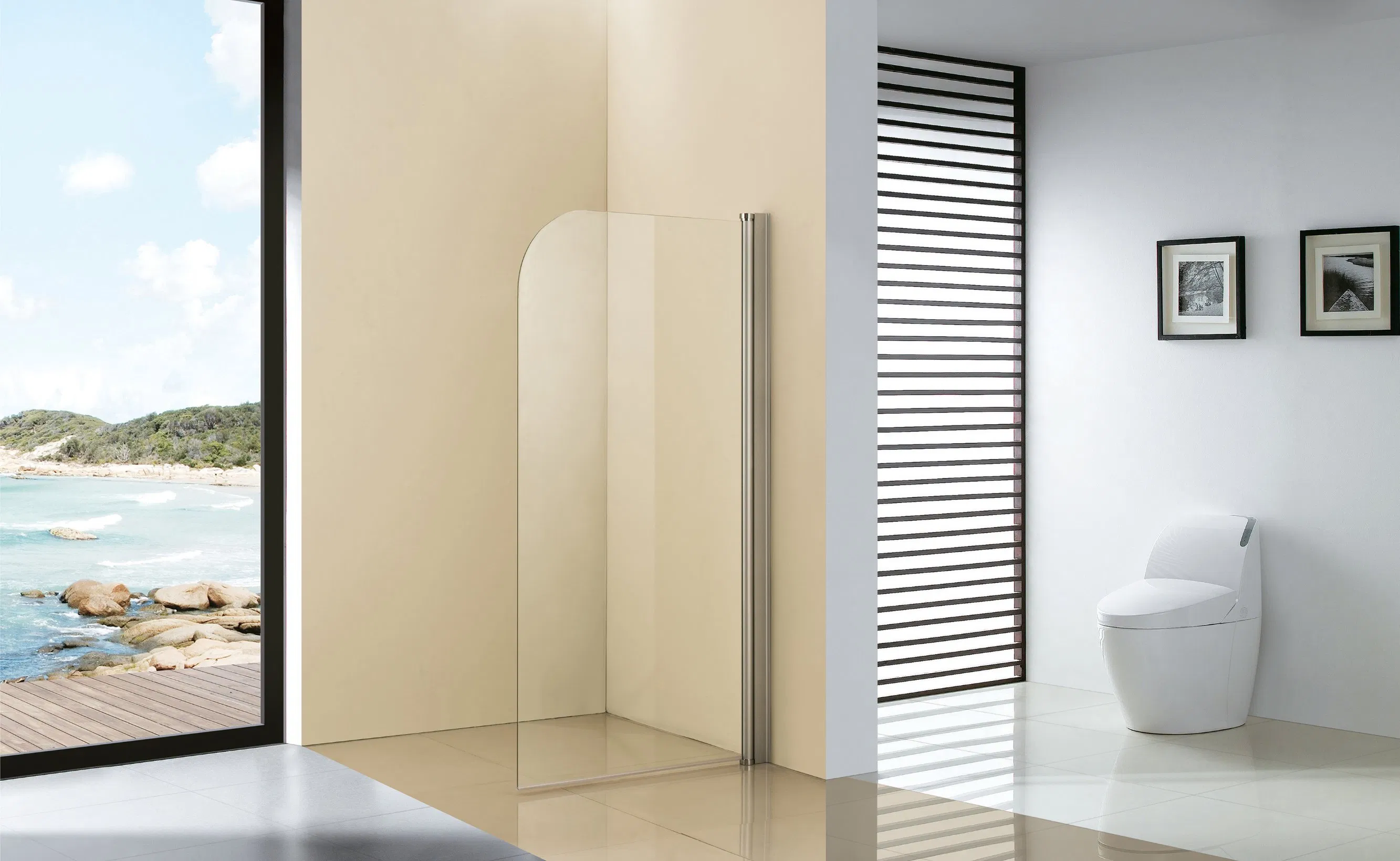 Fiberglass Tempered Glass Frameless Shower Screen (TL-423)