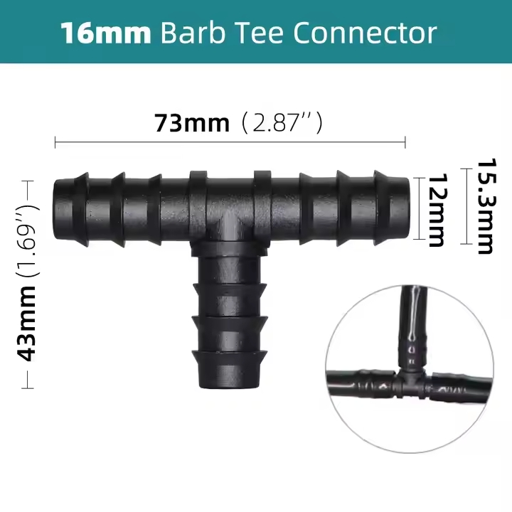 Drip Irrigation System LDPE Pipe 16mm Black Barbed Irrigation Fitting Barb Connector