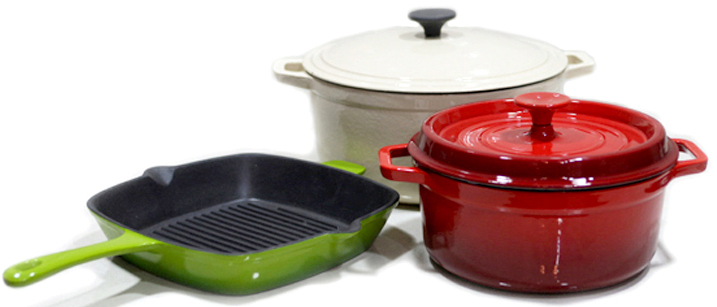 4 Sets Enameled Cast Iron Cookware Set with Casserole Fryingpan