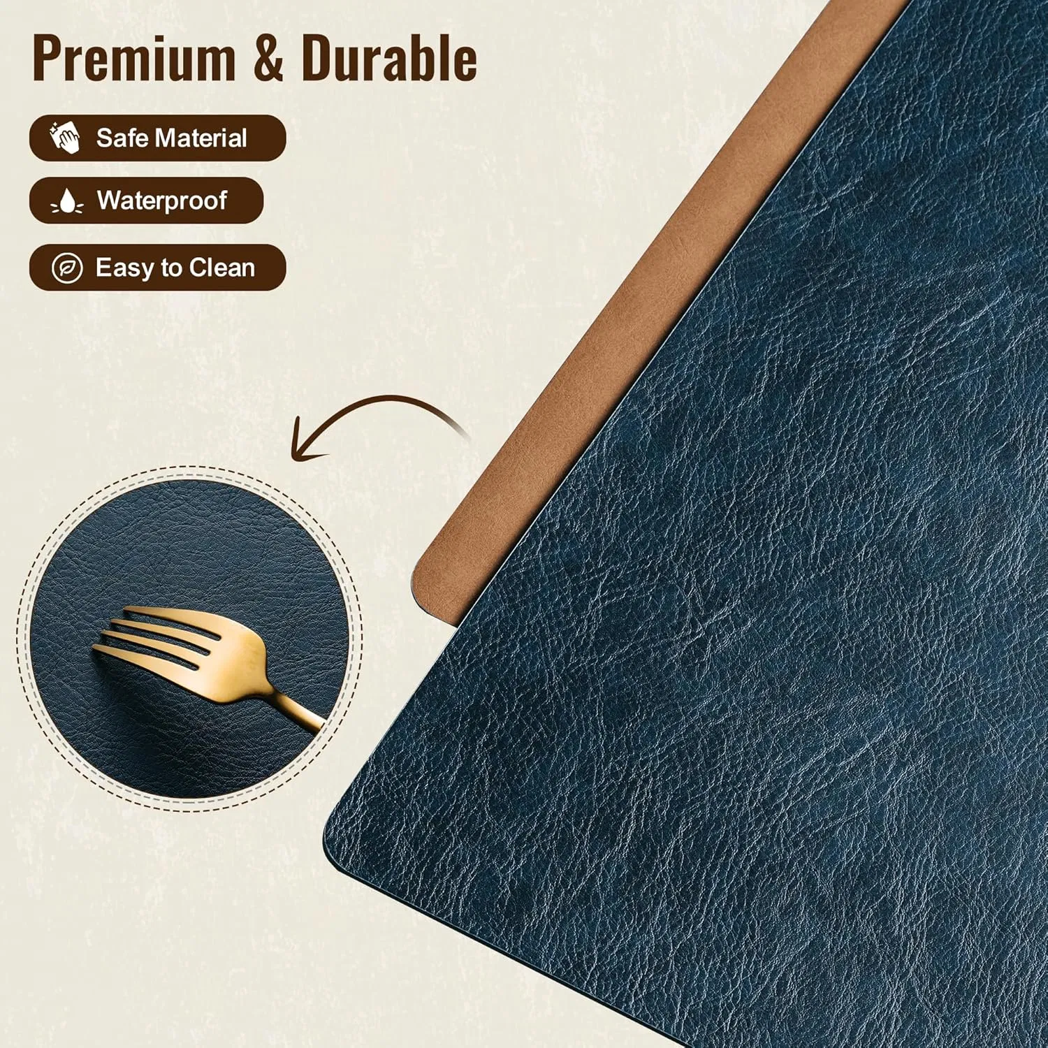 Placemats Set of 6 Reversible Dual-Color Table Placemats Heat Resistant Wipeable & Washable Place Mats, Luxury Faux Leather Table Mats for Vintage Dini