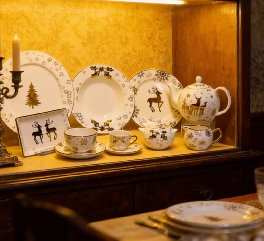 Flashing Decal Christmas Dinner Set, Ceramic Tableware for Home Dinning, New Bone China